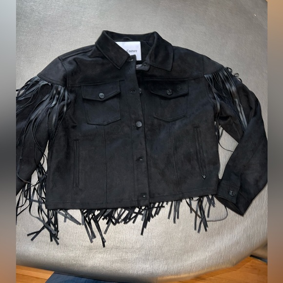 Juicy Couture black faux suede/leather cropped jacket with fringes. NWT size XL - Picture 1 of 4